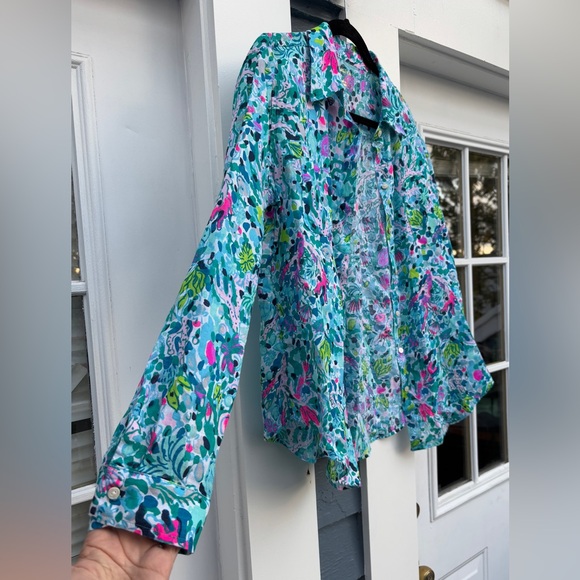 Lilly Pulitzer Sea View Linen Button Down Top In Multi Dive Bar, Size M - Picture 8 of 16